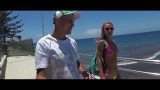 Part 2 Of Sasha Bikeyeva's Travel Show In A Micro Bikini On The Beaches Of Canarias