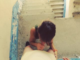 POVOutdoor. Young Nympho Suck and Ride Cock_on Stairs