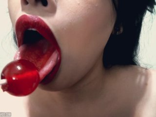 food porn, lollipop, lipstick fetish, oral