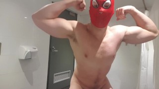 Spiderman shows off his dick and muscles then casts his web - comment 4 me