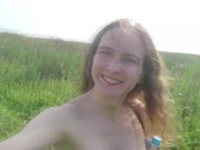 Preview 2 of Nude walk through the grass, naked girl in the countryside