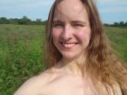 Preview 3 of Nude walk through the grass, naked girl in the countryside
