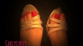 Carlycurvy feet play in silver heels