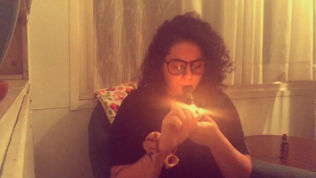 BBW Smokes a Bowl then Shoves Two Toys in her Pussy