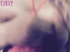 Blonde Carlycurvy striptease in pink sequin bikini