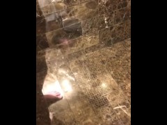 Reno, NV hotel shower door reflection stroking white cock