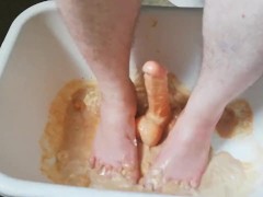 Fun with fruit cocktail,cake,whipped cream and dildo