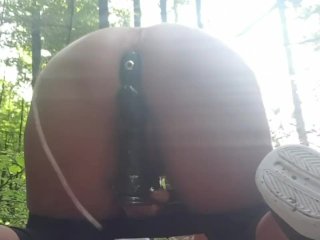 Hot Juicy Pussy fucks in the woods with butt_plug and dildo till she_cums