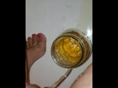 Short Girl Morning Pee In Jar