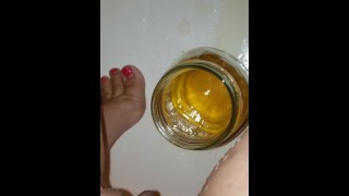 Morning Pee In A Jar By A Short Girl