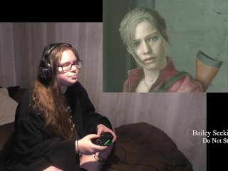 BBW Gamer Girl Drinks and Eats While Playing Resident Evil 2 Part 6