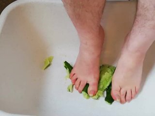 hairy feet, sexy feet, cucumber, solo female