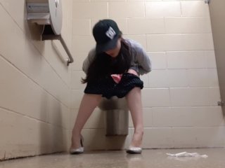 pissing, petite, public washroom, public restroom