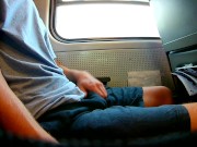 Preview 1 of Exhibitionist risky jerk off on a train, heavy cumshot all over myself!