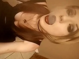 babe, blowing smoke, solo female, party