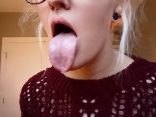 spit, tongue, mouth fetish, solo female
