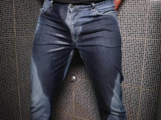 wet jeans, man pissing, handjob, creampie