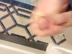 Shooting Cum in hotel hallway listening to couple fuck