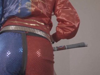 Harley Quinn pegging her_bf with big black strapon great cumshot to_his ass
