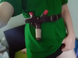 Young Link Cosplay Twink Plays with his Cock