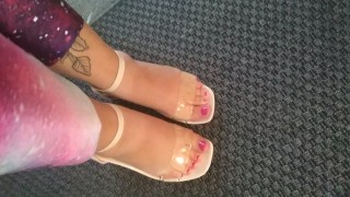 Fat feet in transparent heels BBW