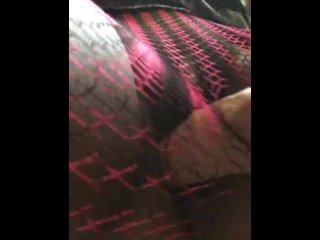 Crossdressing FTM teased through his fishnets