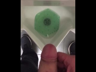 Quick public/work bathroom jerk off and cum & urinate