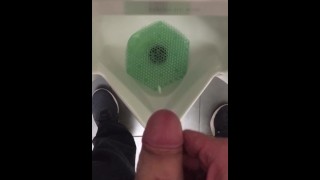 Quick public/work bathroom jerk off and cum & urinate