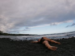 one piece black sand beach yoga 5-22-19