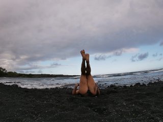 one piece black sand beach yoga 5-22-19