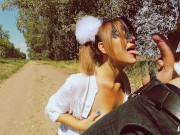 Preview 6 of Schoolgirl with pretty ass got lost. POV amateur outdoor cum in mouth