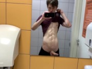 Preview 3 of Hot boy Jerkin Off in Toilet at Gym (RISKY)/ Almost caught ! /Hunks /Cute