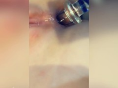 Pushing out my glass dildo