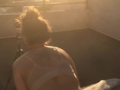 Curvy amateur too busy on her phone to notice she’s on camera.