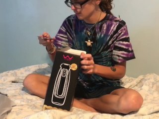 skinny long haired teen unboxes and fucks sex toy