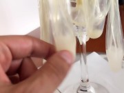 Preview 2 of Cumdump drinks many loads of used condoms - cum cocktail - glass of cum