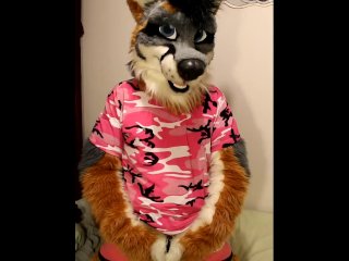 Repo wearing pink and pawing