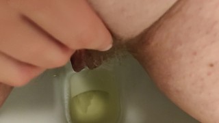 Long powerful piss and pussy rub after 4 hours of holding