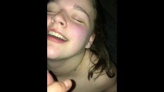 Girl with huge tits gets cummed on