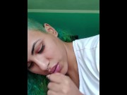 Preview 2 of BLUE HAIRED PUERTO RICAN POV SUCKS A MEAN DICK & SWALLOWS CUM