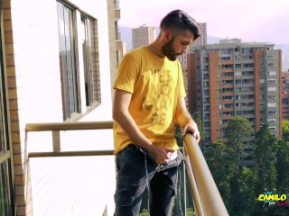 Jerking Off My Big Uncut Cock In The Balcony Did I Get Caught? Camilo Brown
