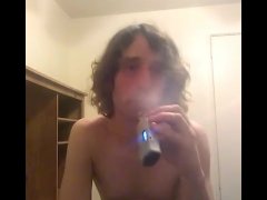 Topless Transgirl Practicing Ghosting (Vape Trick)