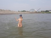Preview 4 of Girl bathes naked in the river and masturbates on the shore