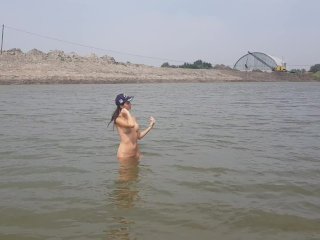 Girl Bathes Naked in the River and Masturbates on the_Shore