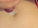 Morning HandJob while watching Hentai again, BellyButton filled with cum