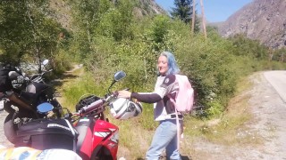 Blue Haired Biker Gets Fucked Doggystyle Outdoors