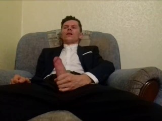 After Working in the Office, the Guy Jerks off his Cock and Ends up in an Office Suit