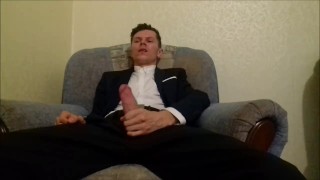 The Guy Jerks Off His Cock And Ends Up In An Office Suit After Working In The Office