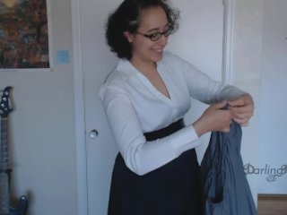solo female, folding laundry, teacher, grabbing sheets