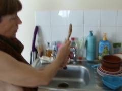 I Wash My Spoon With No Bra....I am Shyyy! Look At Me :-)! Topless...
